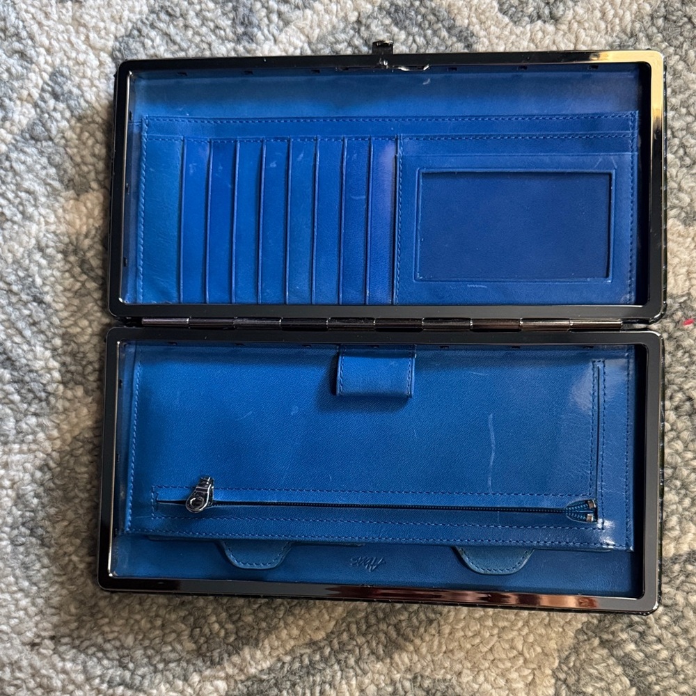 ABAS Blue/Green Crocodile Embossed Wallet - Picture 2 of 4
